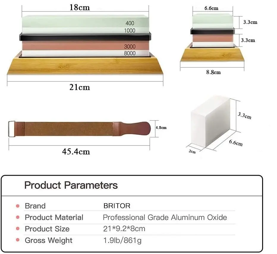 Knife Sharpening Stone Kit, 4 Side Grit 400/1000 3000/8000