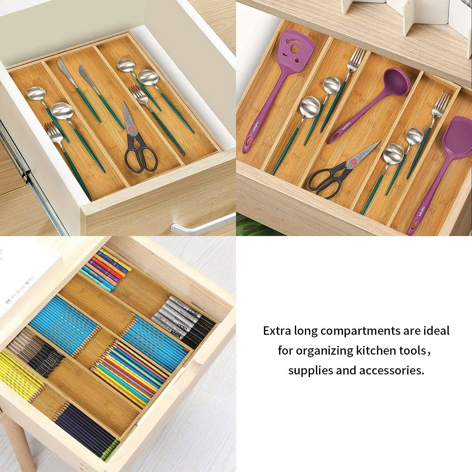 Bamboo Expandable Kitchen Drawer Organizer