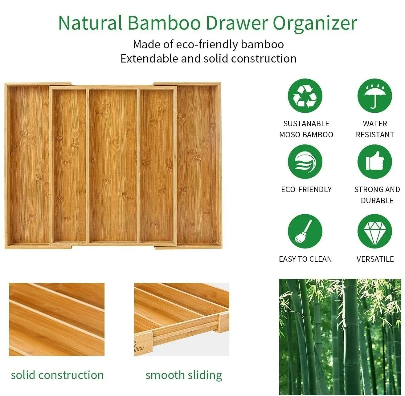 Bamboo Expandable Kitchen Drawer Organizer