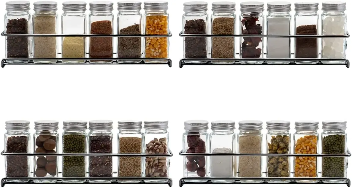 4 Tier Spice Rack Organiser with 24 Spice Jars (Black)