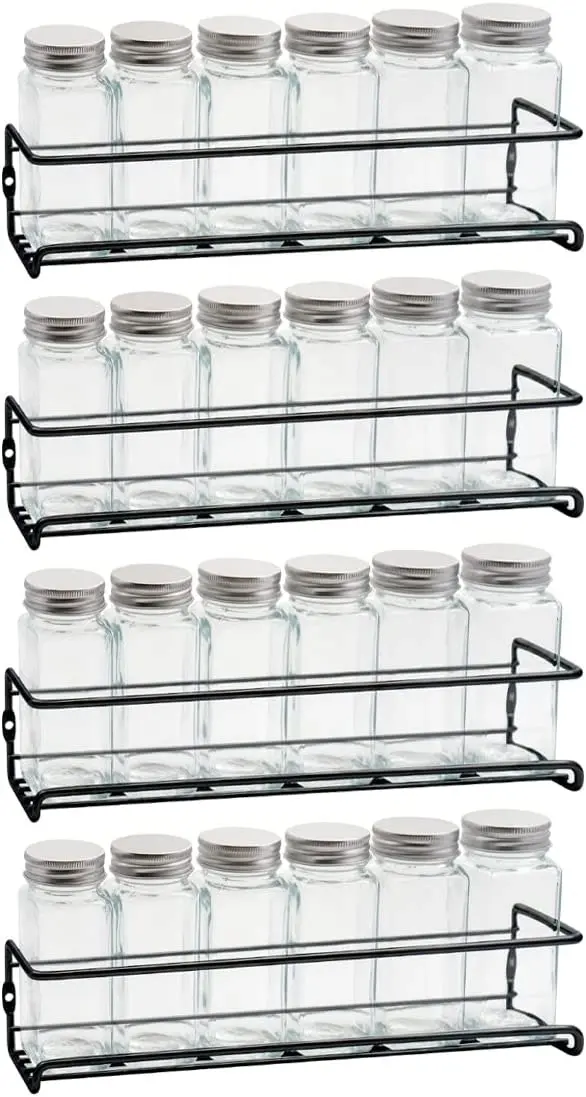 4 Tier Spice Rack Organiser with 24 Spice Jars (Black)