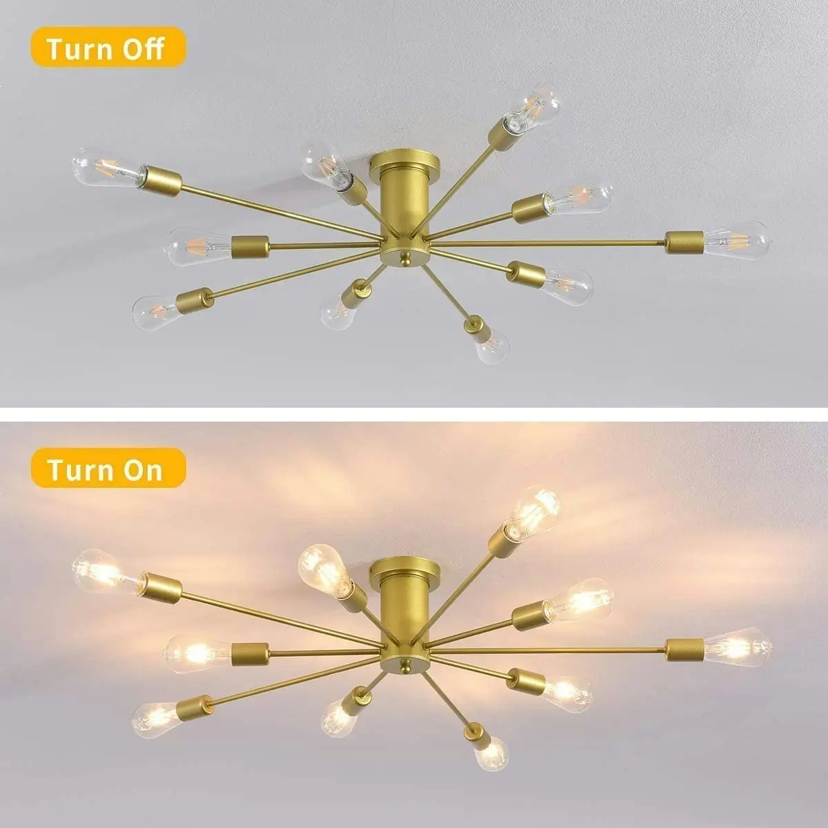 10 Lights, Modern Sputnik Ceiling Chandelier Ceiling Lamp (Gold)