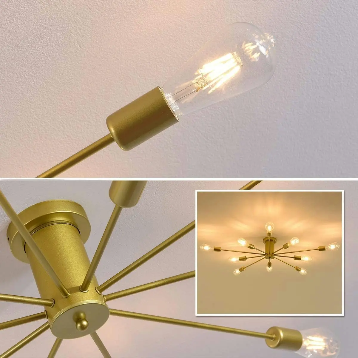 10 Lights, Modern Sputnik Ceiling Chandelier Ceiling Lamp (Gold)