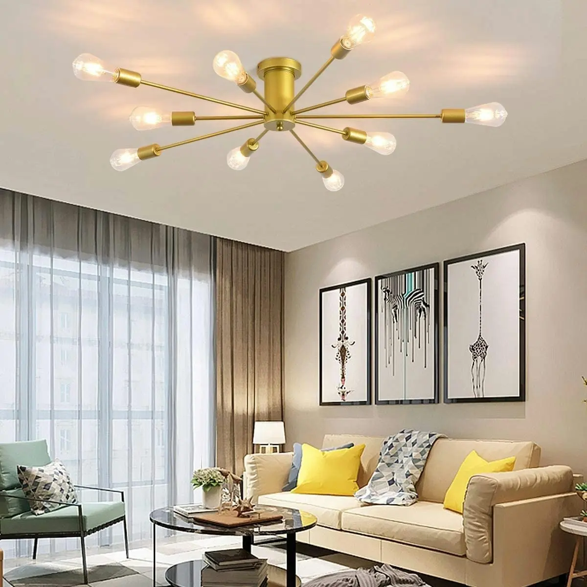 10 Lights, Modern Sputnik Ceiling Chandelier Ceiling Lamp (Gold)