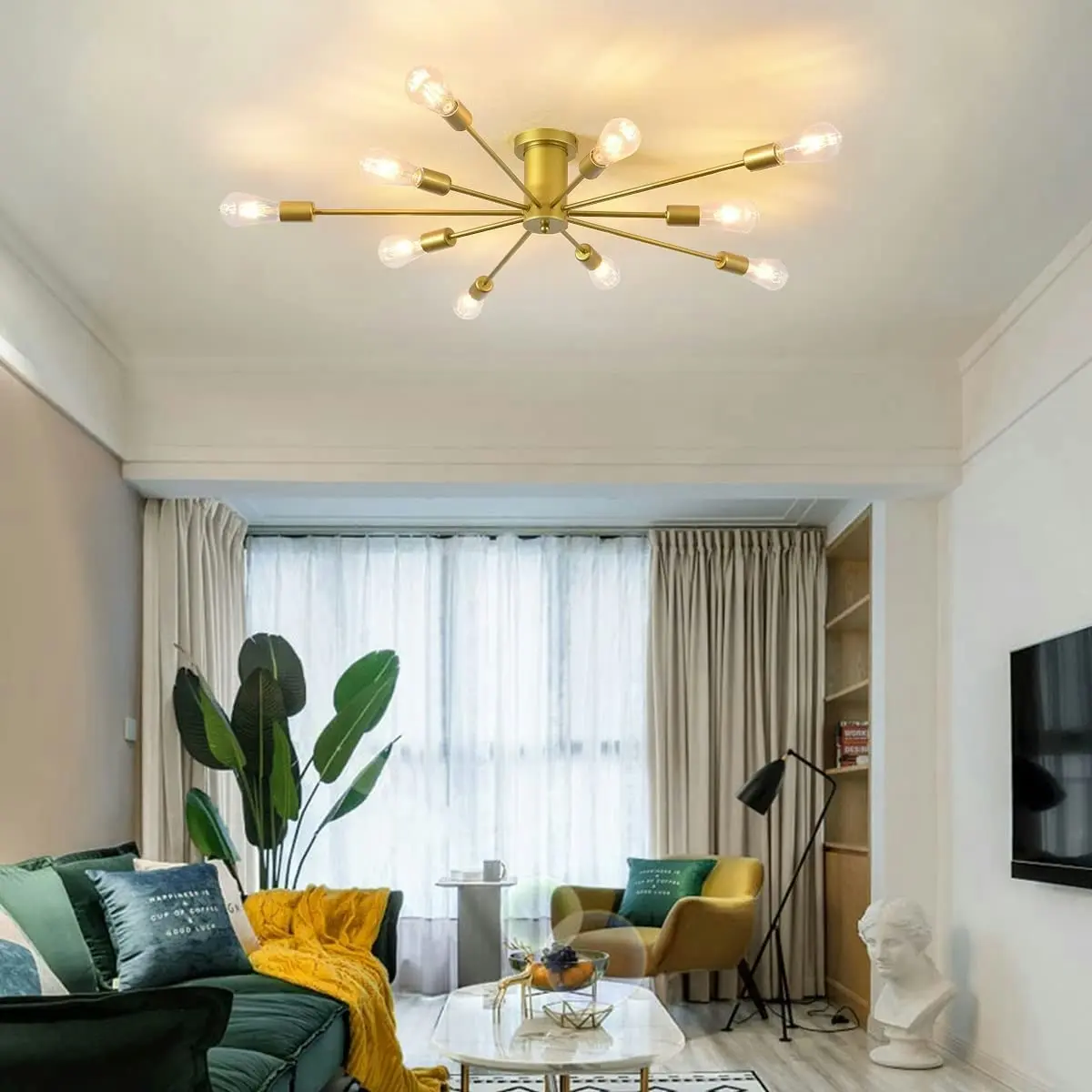 10 Lights, Modern Sputnik Ceiling Chandelier Ceiling Lamp (Gold)