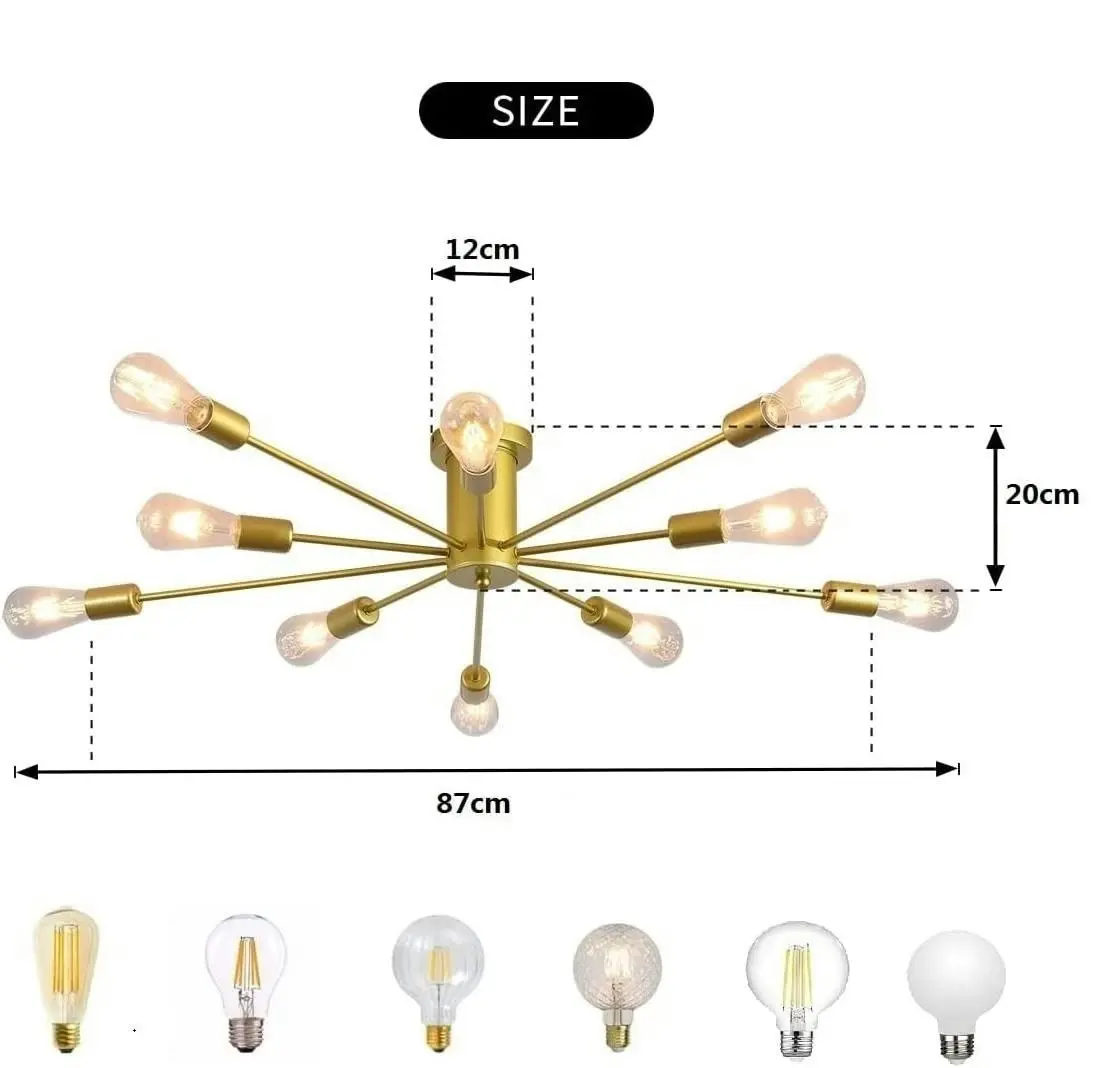 10 Lights, Modern Sputnik Ceiling Chandelier Ceiling Lamp (Gold)