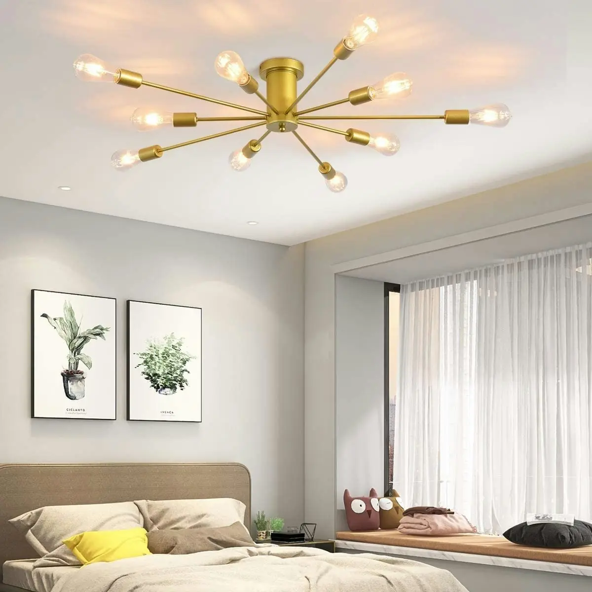 10 Lights, Modern Sputnik Ceiling Chandelier Ceiling Lamp (Gold)