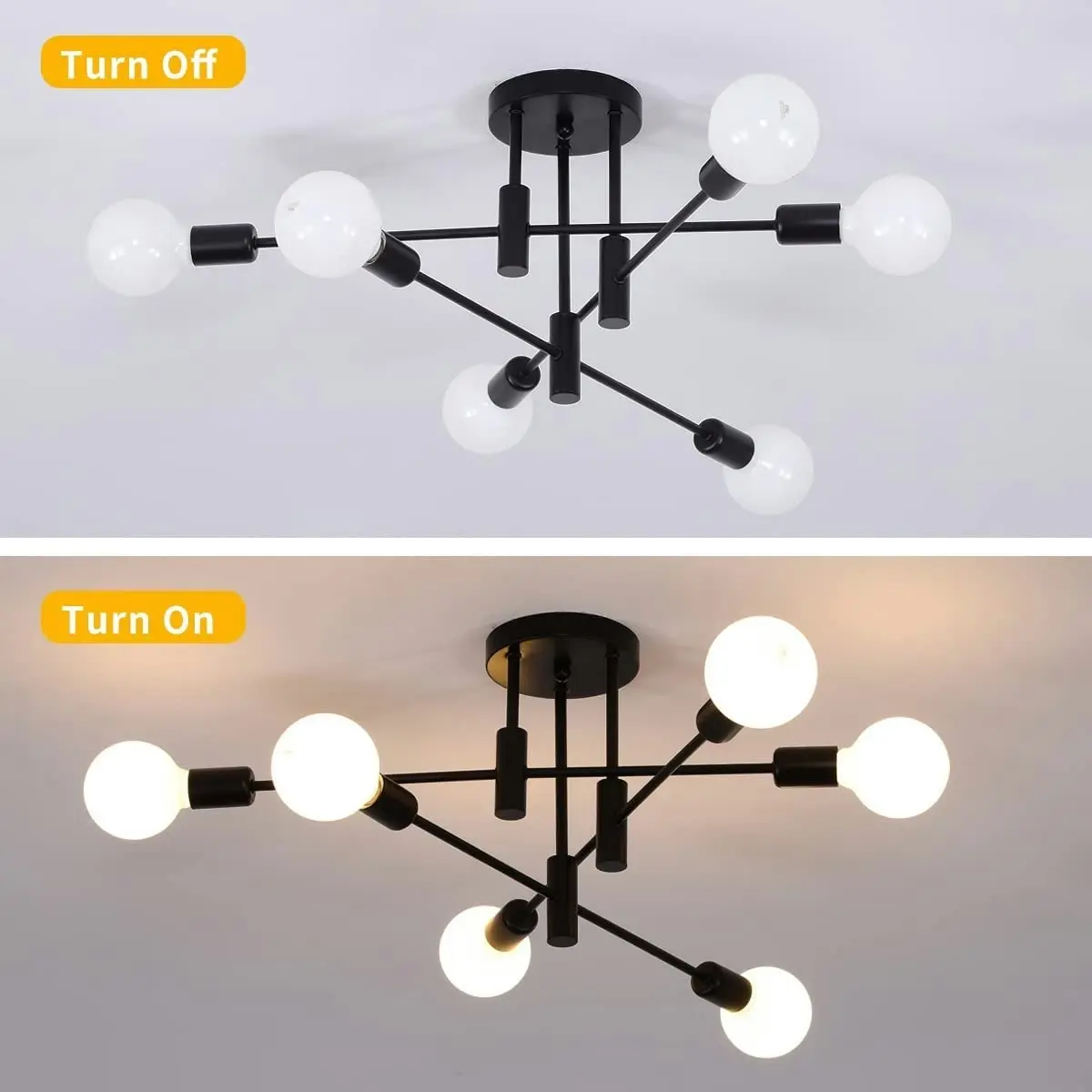 6 Lights, Mid Century Modern Lamp (Black)