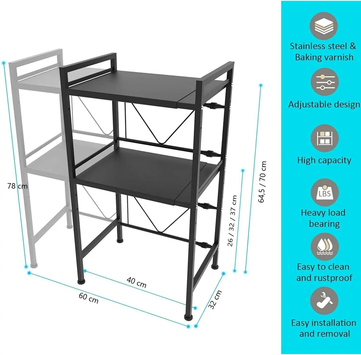 Microwave Shelf Stand Kitchen Storage Organizer Black