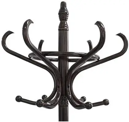 CARLA HOME Black Coat Rack with Stand Wooden Hat and 12 Hooks Hanger Walnut tree