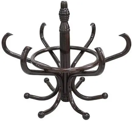 CARLA HOME Black Coat Rack with Stand Wooden Hat and 12 Hooks Hanger Walnut tree