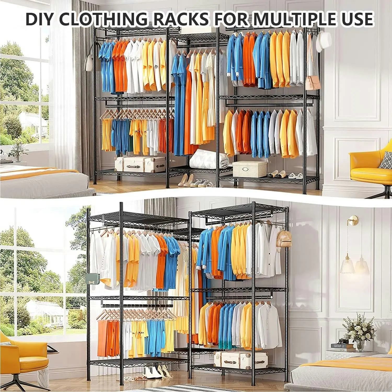 Clothes Rack Wire Garment Rack Heavy Duty Hanging Closet Armoire Storage Rack