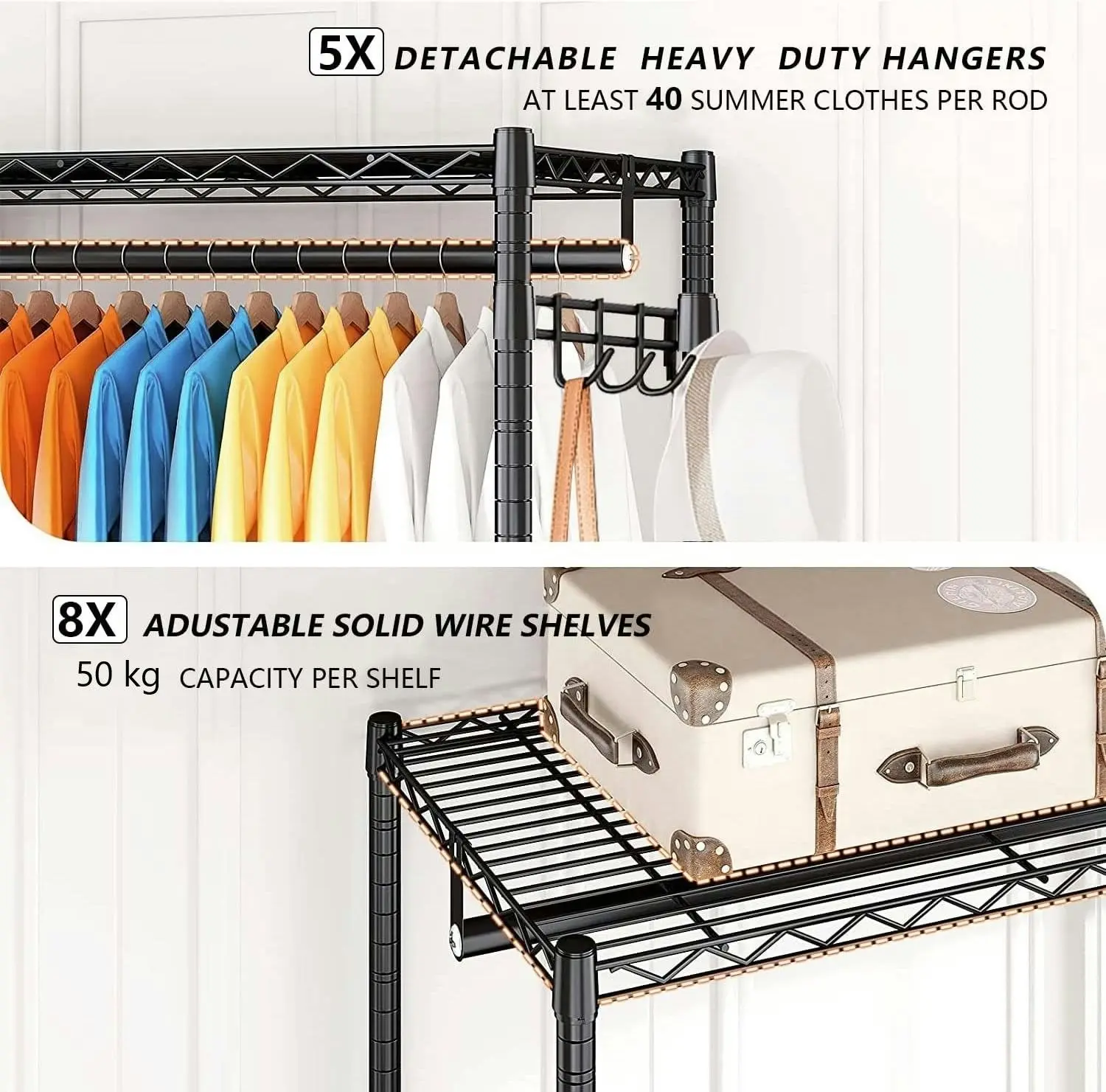 Clothes Rack Wire Garment Rack Heavy Duty Hanging Closet Armoire Storage Rack