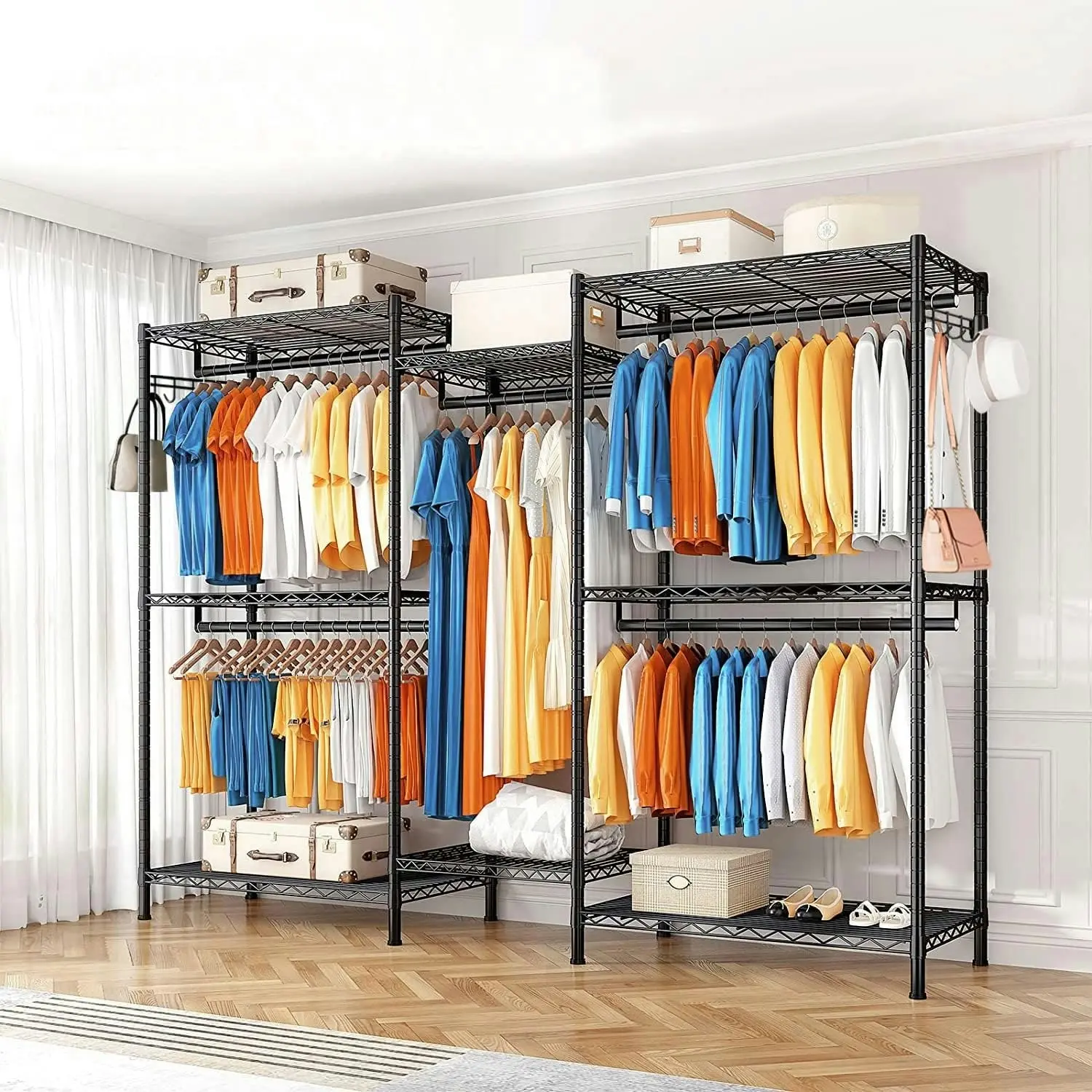 Clothes Rack Wire Garment Rack Heavy Duty Hanging Closet Armoire Storage Rack