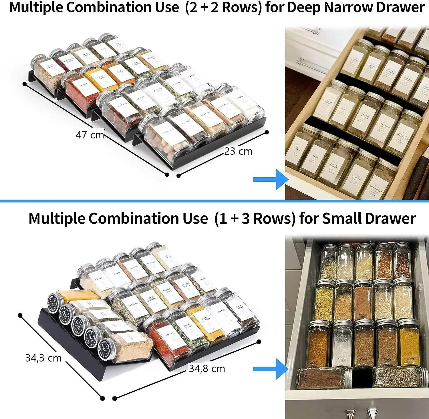 Spice Drawer Wider Organizer, Black Acrylic 4 Tier Jars Drawer Insert