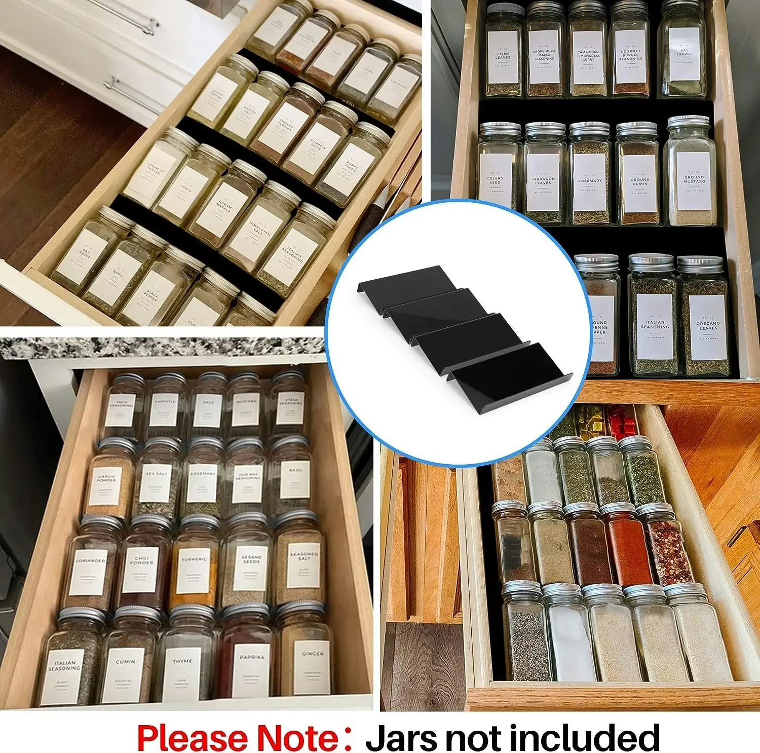 Spice Drawer Wider Organizer, Black Acrylic 4 Tier Jars Drawer Insert