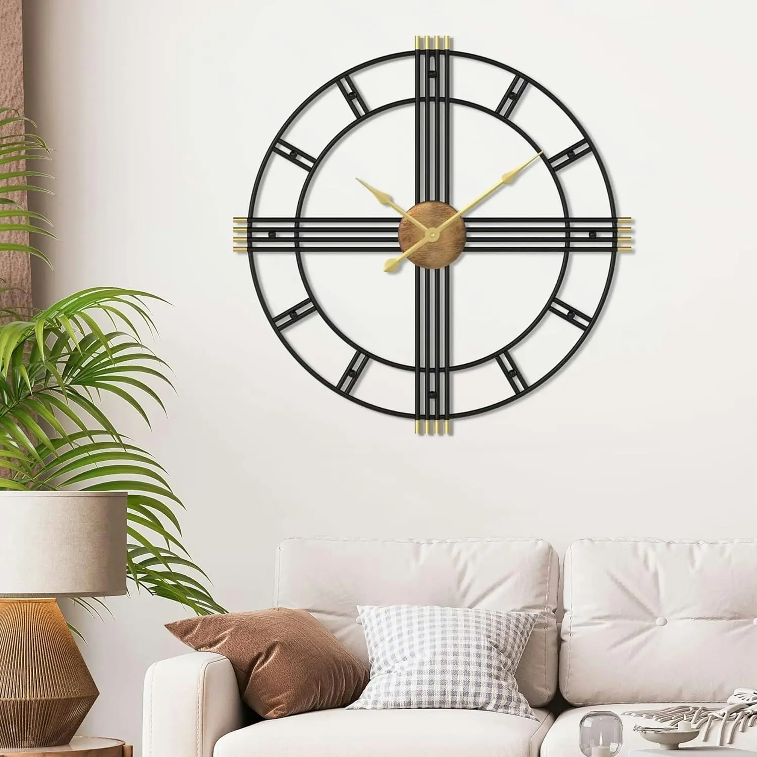 Large Wall Clock for Living Room DÃƒÂ©cor, Modern Black 60cm