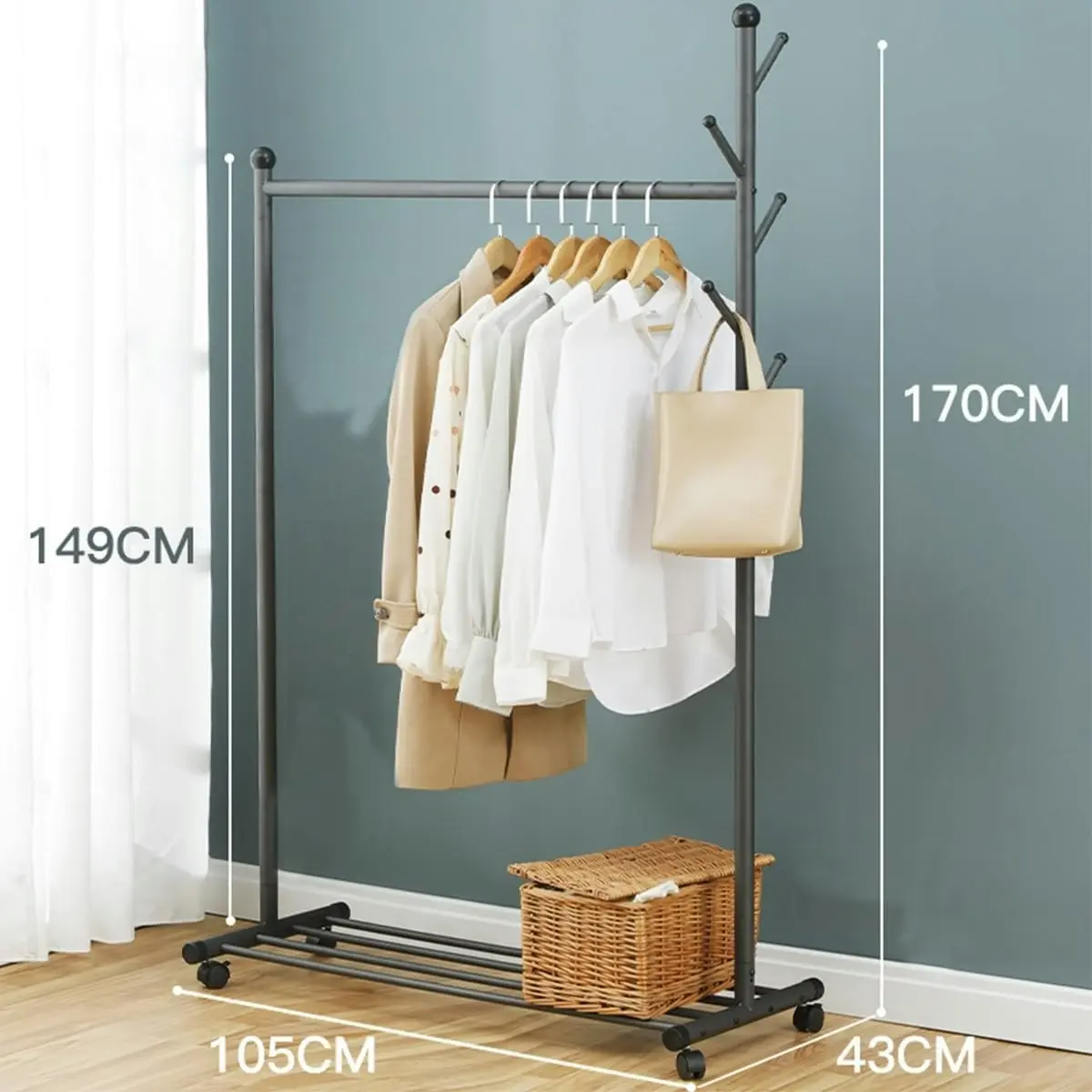 Clothes Rack Hanging Garment Coat Freestanding Hanger Bedroom