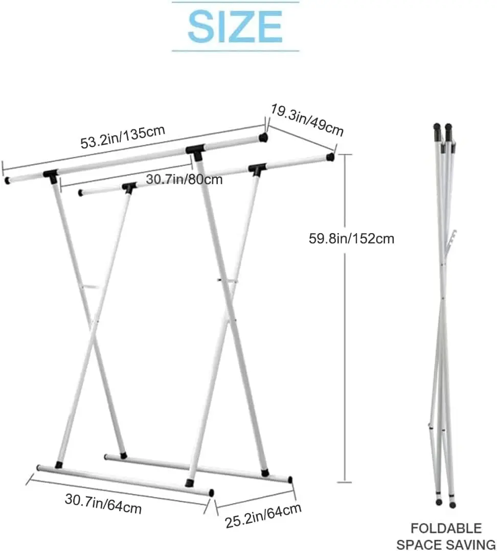 Clothes Drying Rack Double Rail Adjustable Telescopic Folding Space Saving