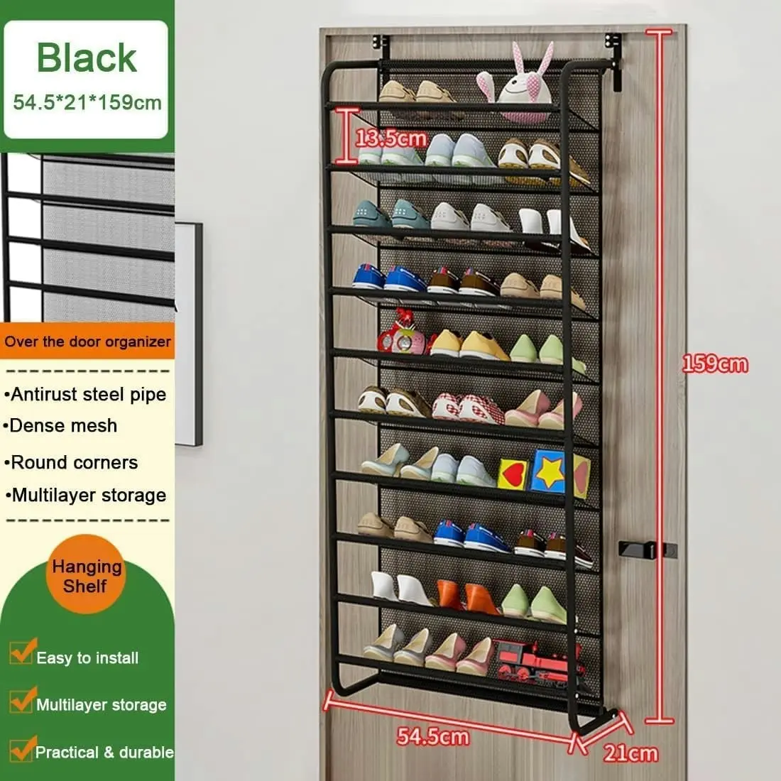 10-Tier Over Door Shoe Rack Wall Mount Storage Shelf Closet Entryway