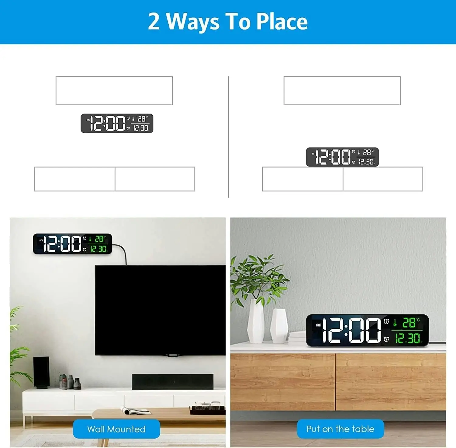 Digital Wall Clock Large Display LED Mirror Clock