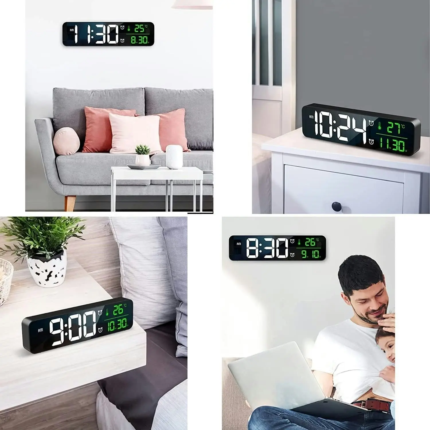 Digital Wall Clock Large Display LED Mirror Clock