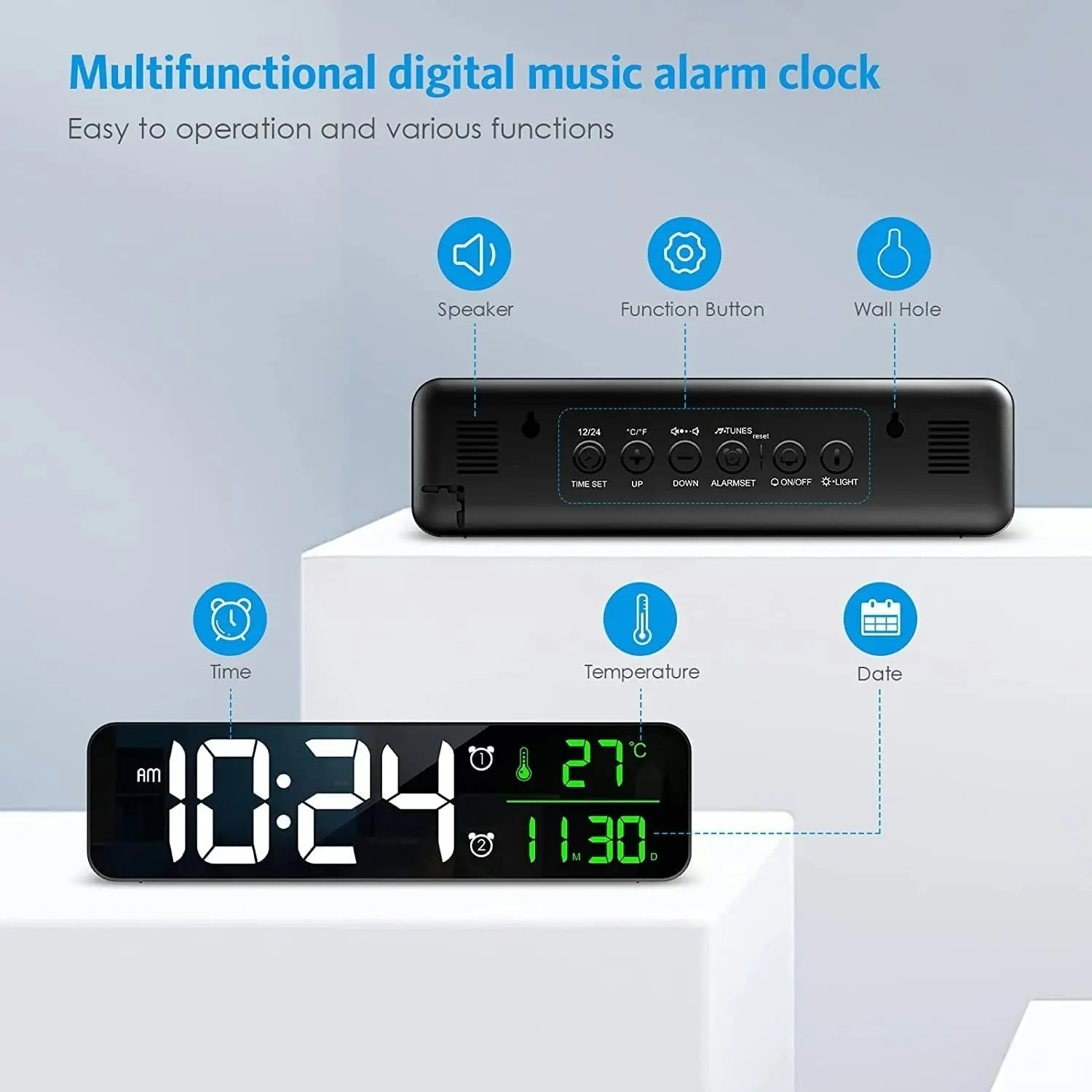 Digital Wall Clock Large Display LED Mirror Clock