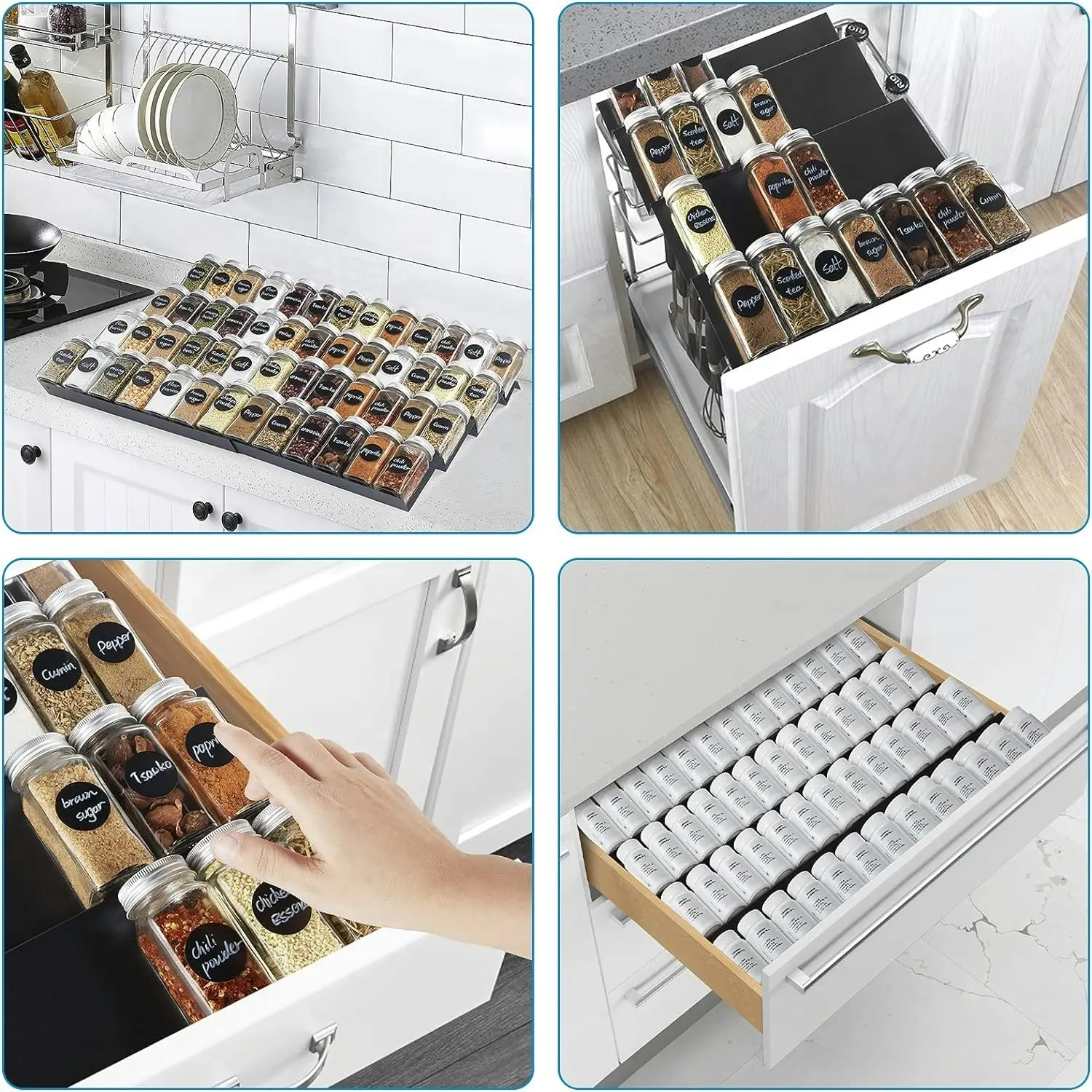 Kitchen Spice Rack Drawer Organizer, 4 Tier Adjustable