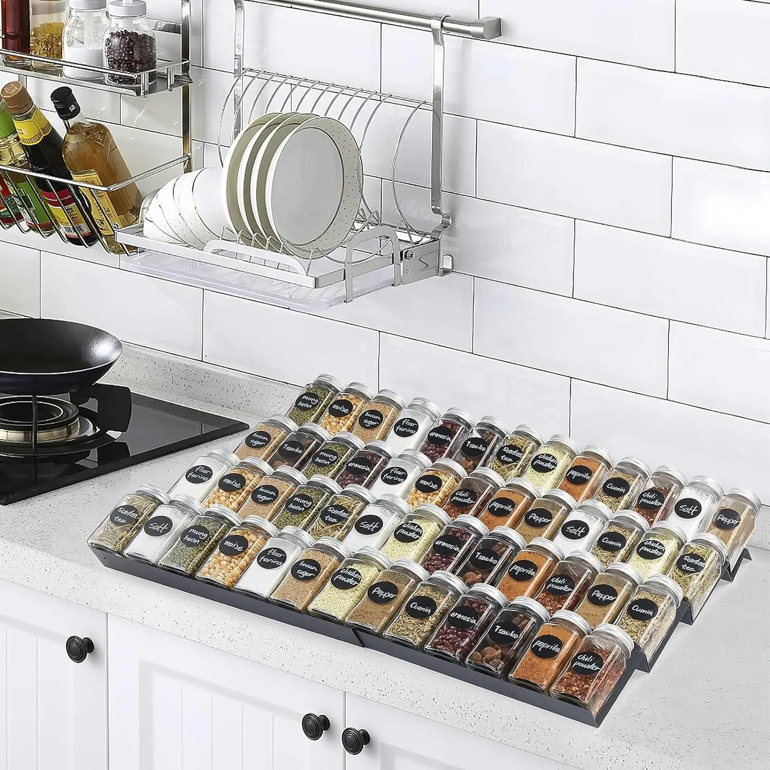 Kitchen Spice Rack Drawer Organizer, 4 Tier Adjustable