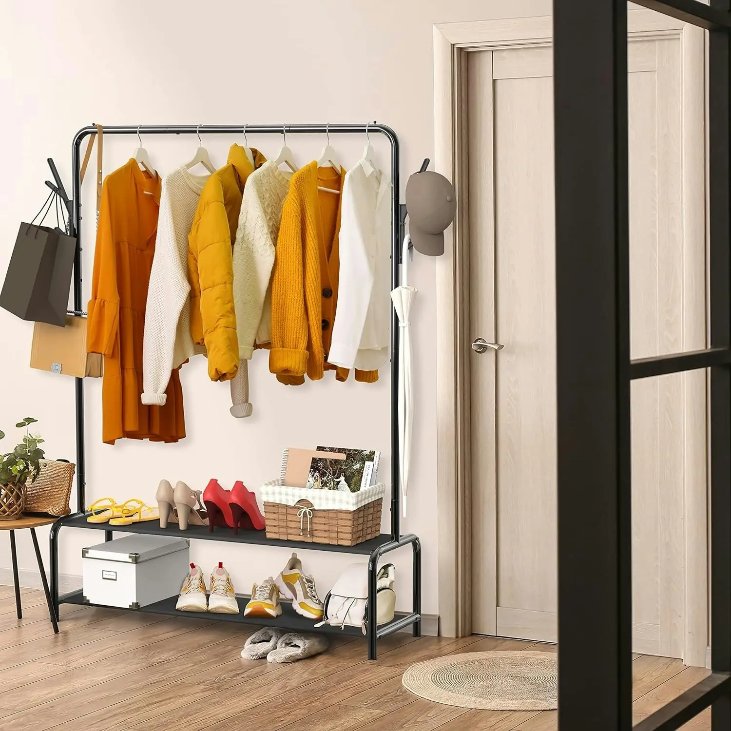 Garment Rack with  Storage Shelves & Coat/Hat Hooks