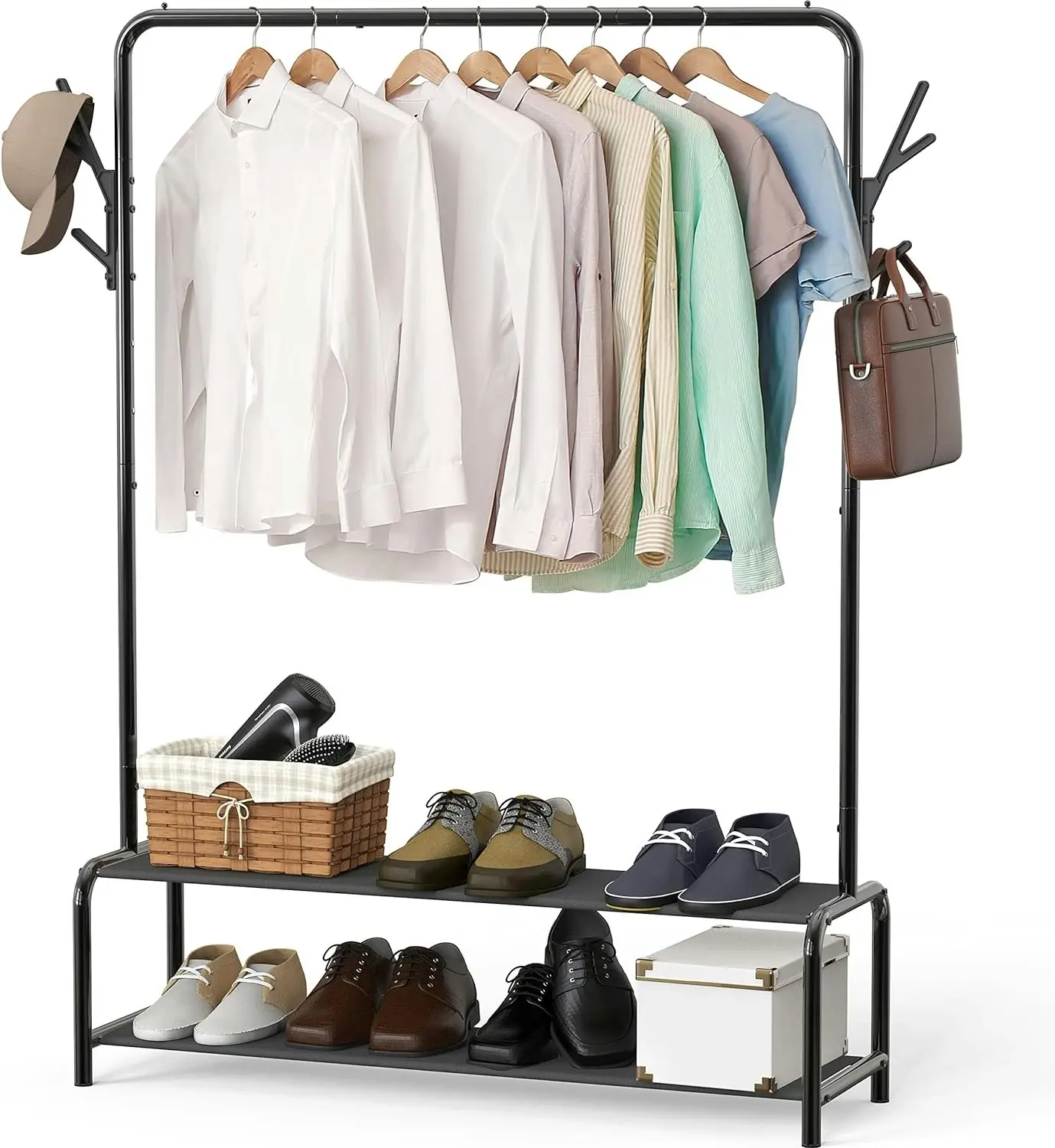 Garment Rack with  Storage Shelves & Coat/Hat Hooks