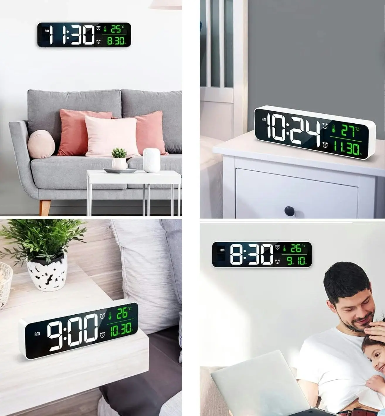 Digital Wall Clock Large LED Display