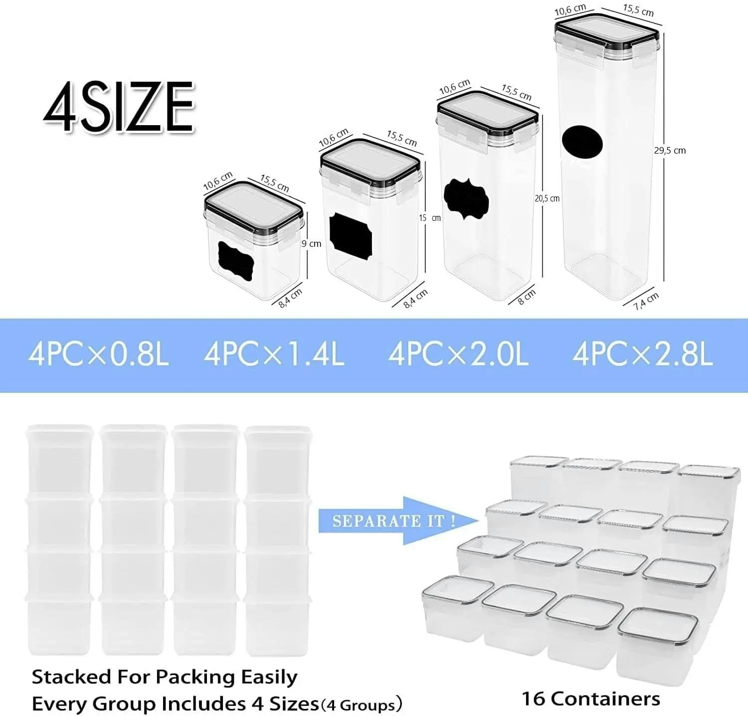 16-Pack Airtight Food Storage Containers Set Pantry Organiser