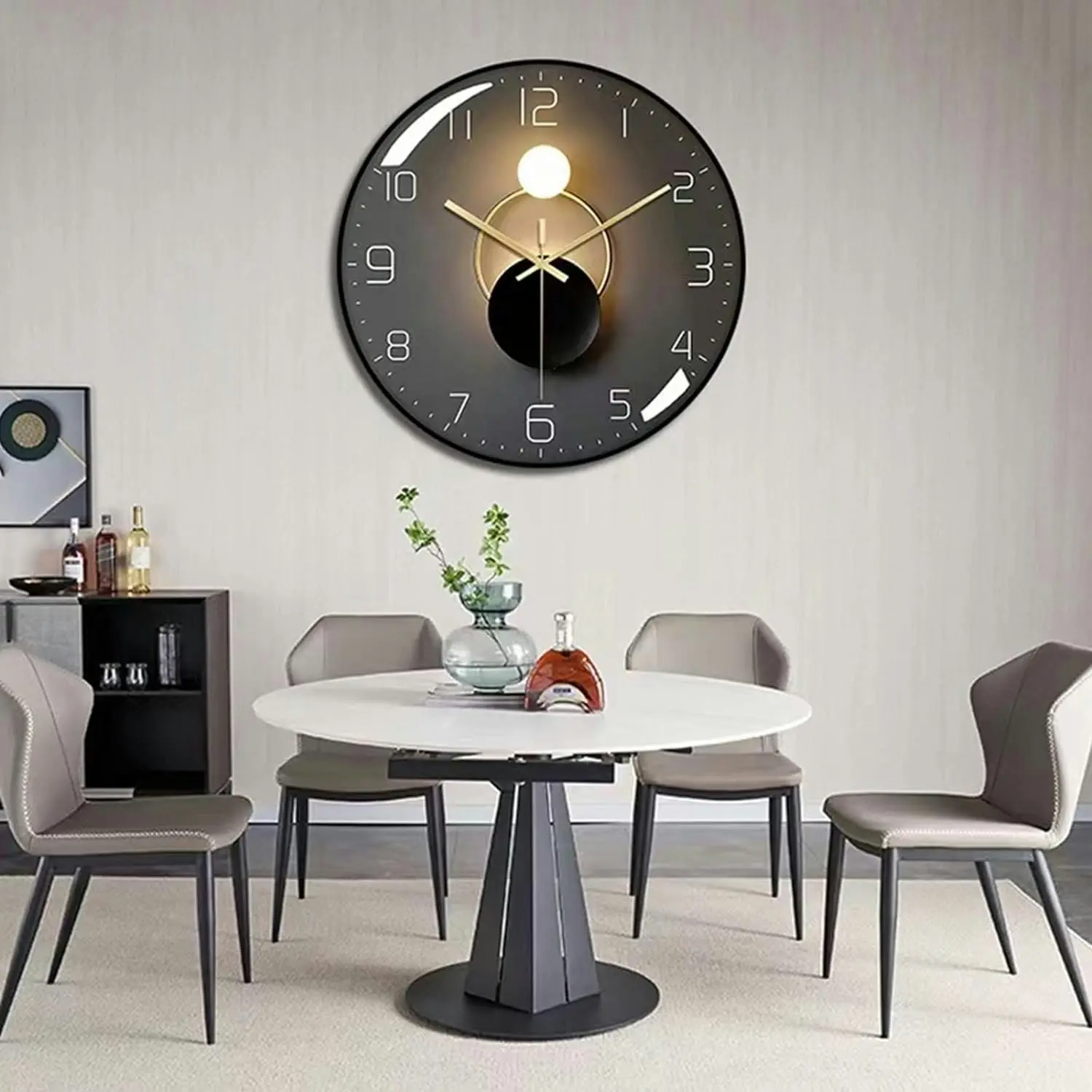 Wall Clock 3D Curved Glass, Silent Non-Ticking Battery Operated Decor