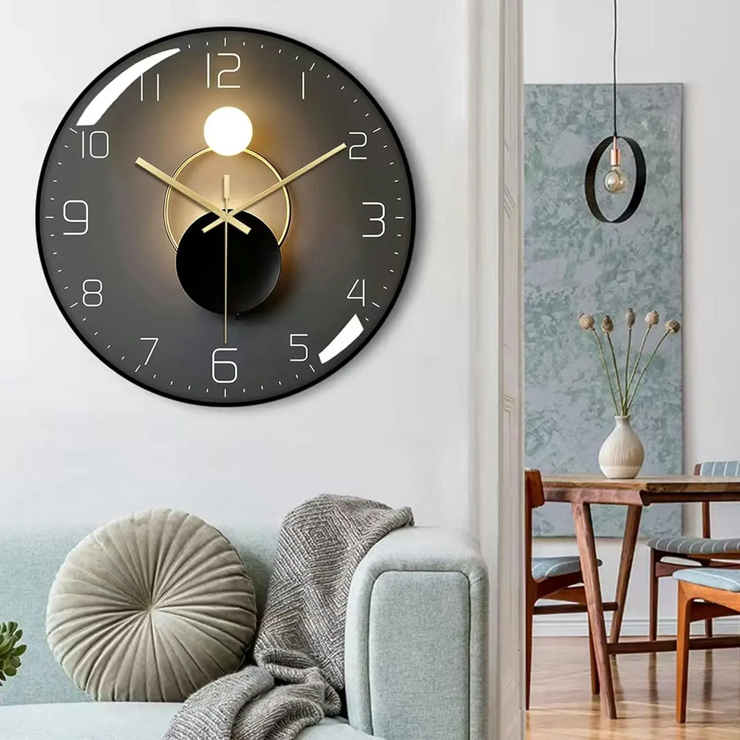 Wall Clock 3D Curved Glass, Silent Non-Ticking Battery Operated Decor