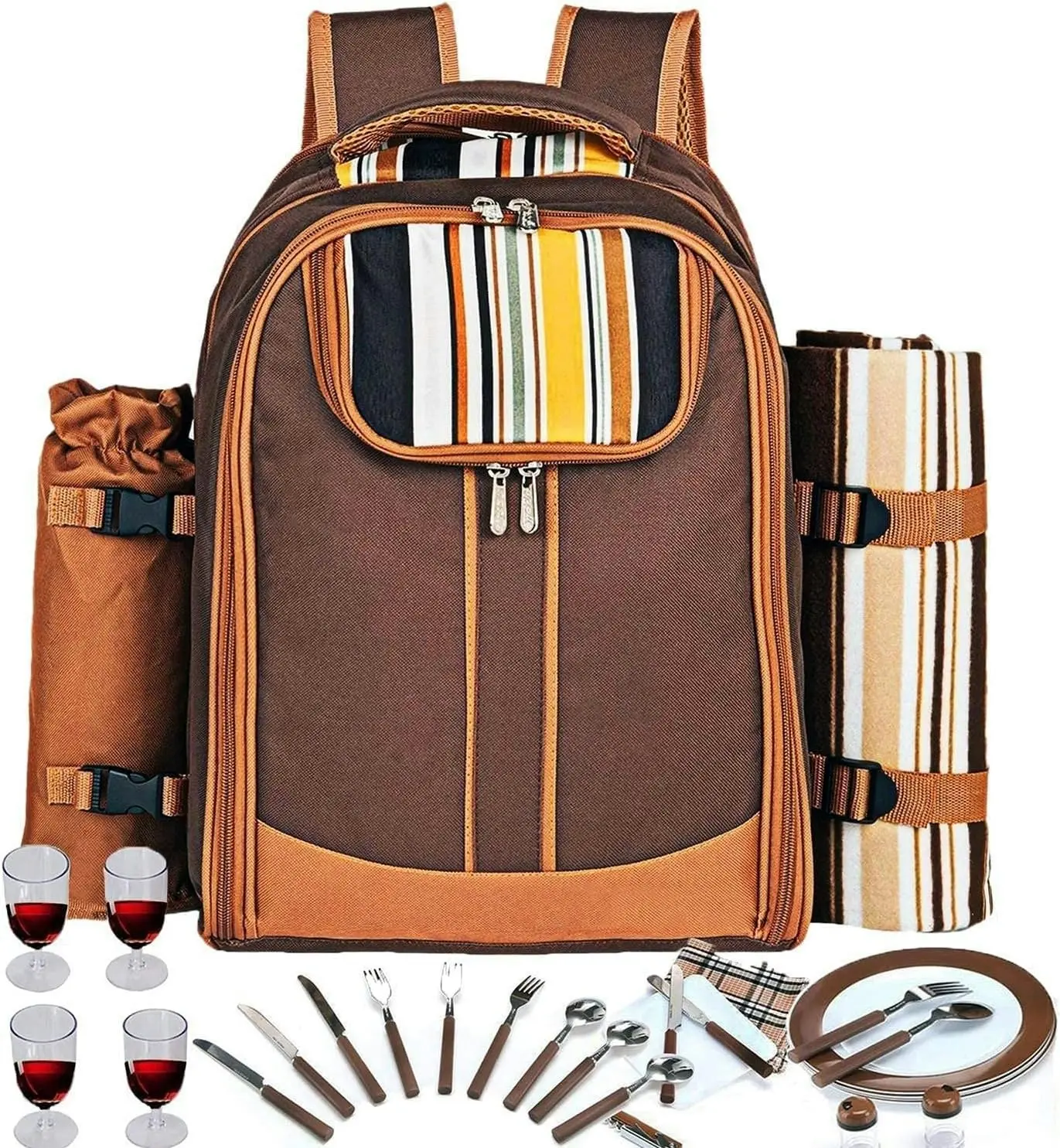 Picnic Backpack Bag for 4 Person with Cooler Compartment, Bottle Holder, Blanket, Plates, Cutlery Set for Outdoor, Sports, Hiking, Camping, BBQs