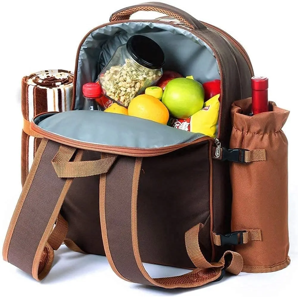 Picnic Backpack Bag for 4 Person with Cooler Compartment, Bottle Holder, Blanket, Plates, Cutlery Set for Outdoor, Sports, Hiking, Camping, BBQs