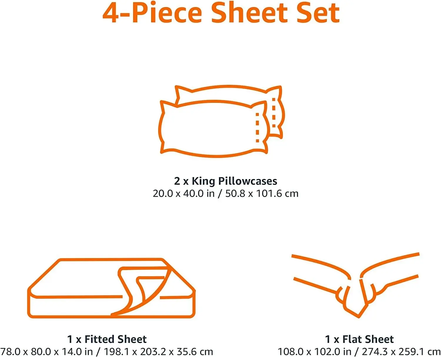 King Size Microfiber Bed Sheet Set, Lightweight, Super Soft, Easy Care, 36cm Deep Pockets, Bright White