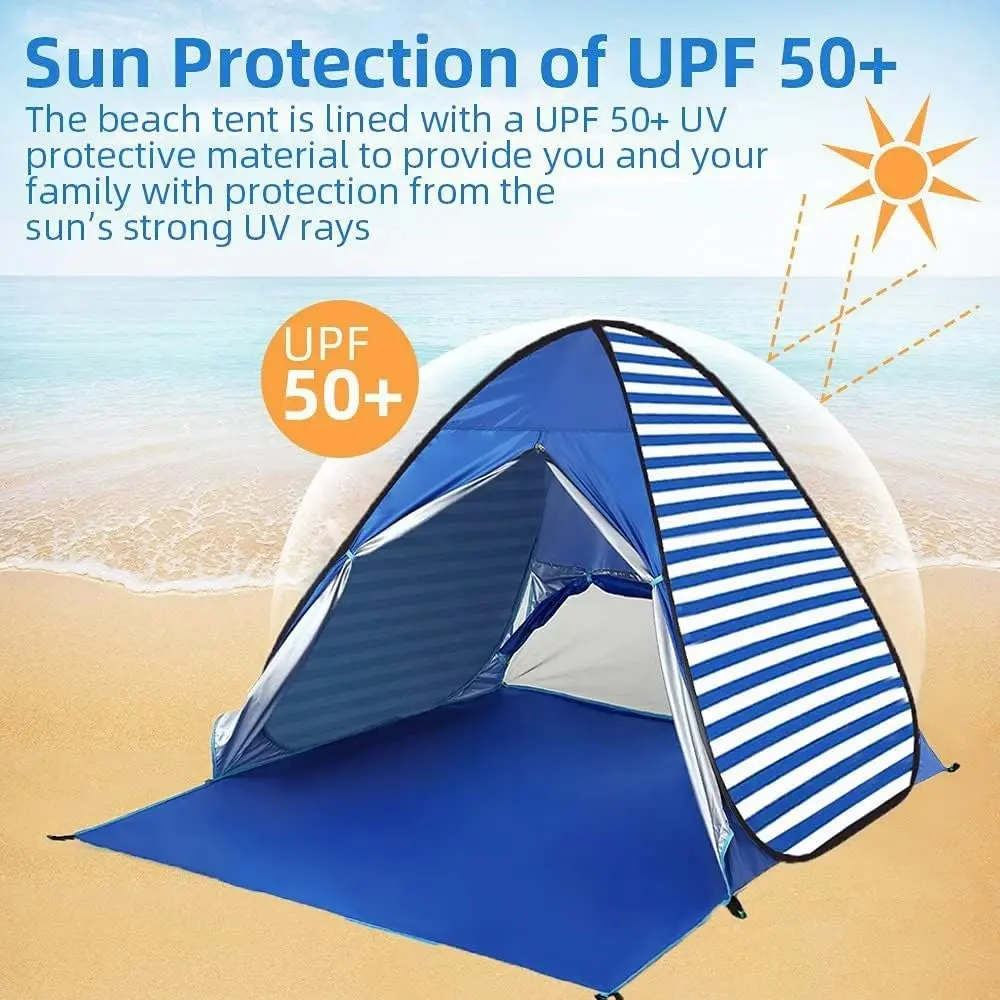 Easy Pop Up Beach Tent 2-3 Person Sun Shelter, Lightweight Family Beach Shade UPF 50+ Anti UV