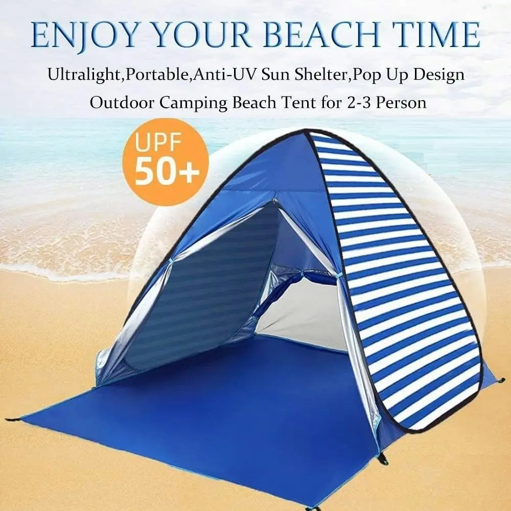 Easy Pop Up Beach Tent 2-3 Person Sun Shelter, Lightweight Family Beach Shade UPF 50+ Anti UV