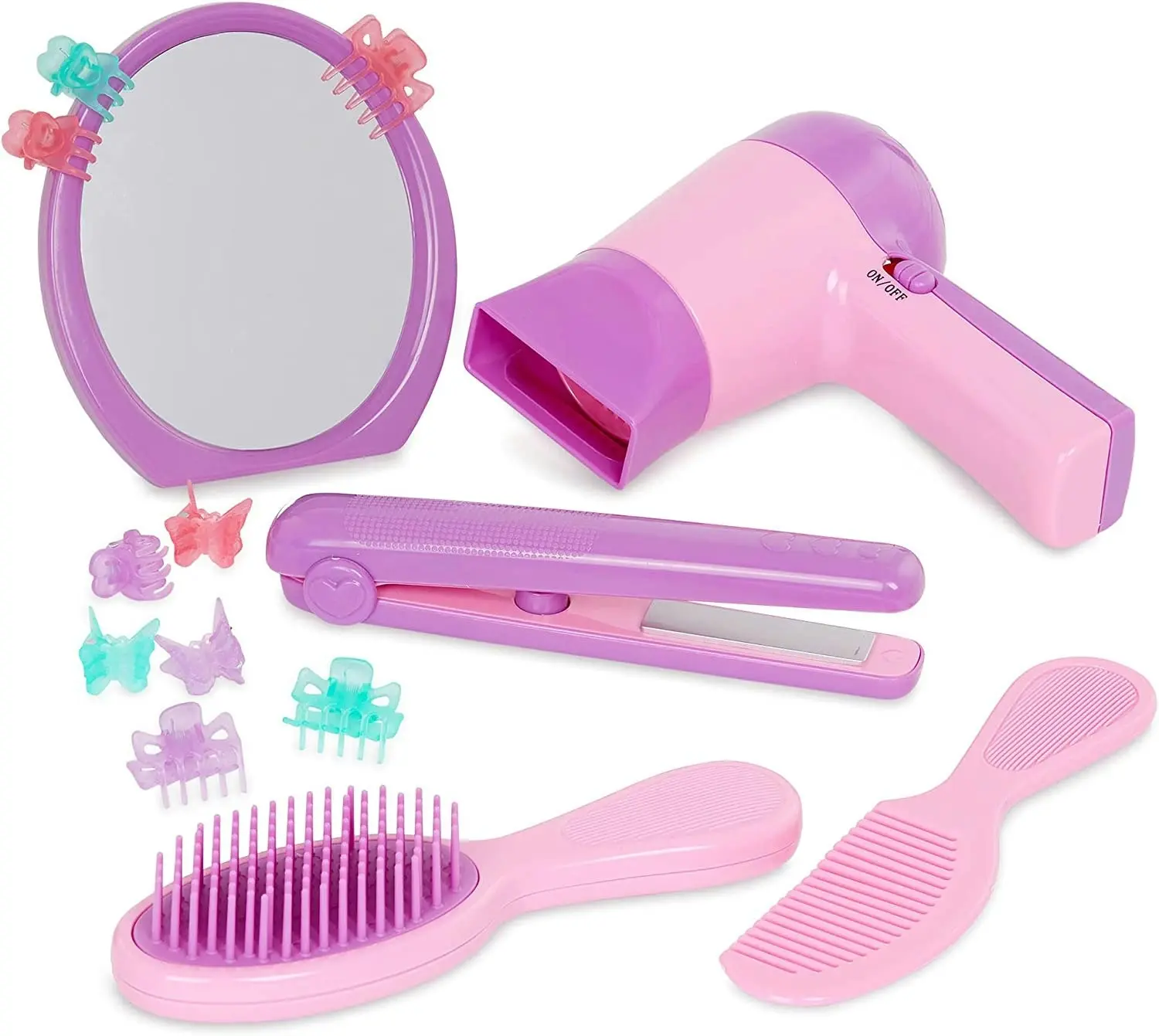 Pink Beauty Shop Hairdressing Set, Mirror, Brush Kit, Working Hair Dryer with Sounds & Air, Salon Accessories