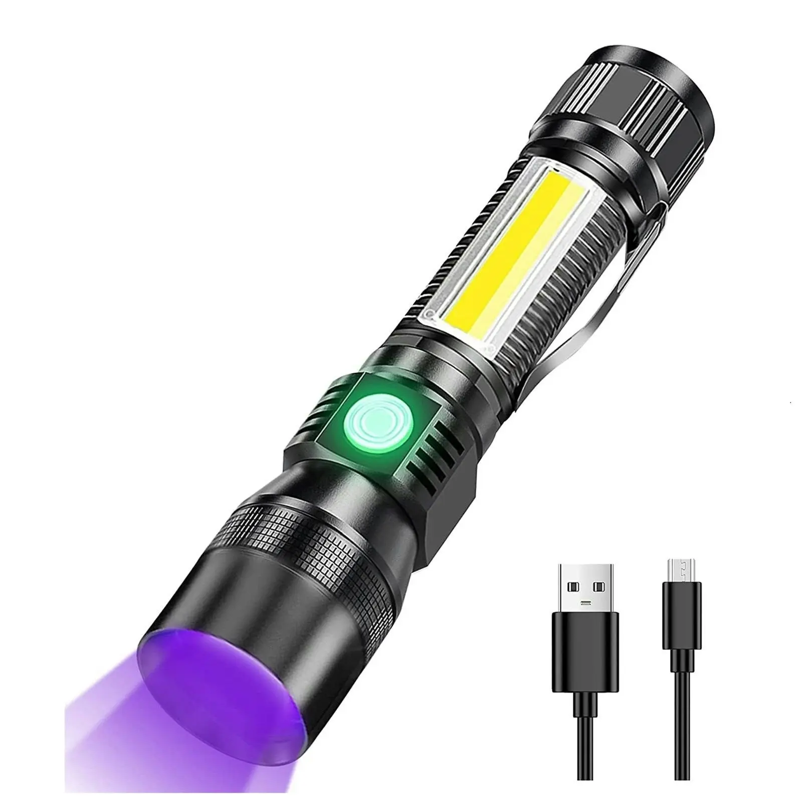 7 Modes Waterproof Rechargeable UV Light Flashlight Torch for Camping