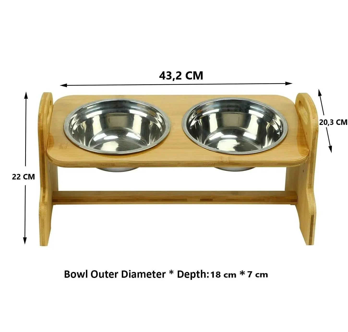 Bamboo Adjustable Raised Pet Bowls for Cats and Dogs with 2 Stainless Steel Bowls and Anti Slip Feet