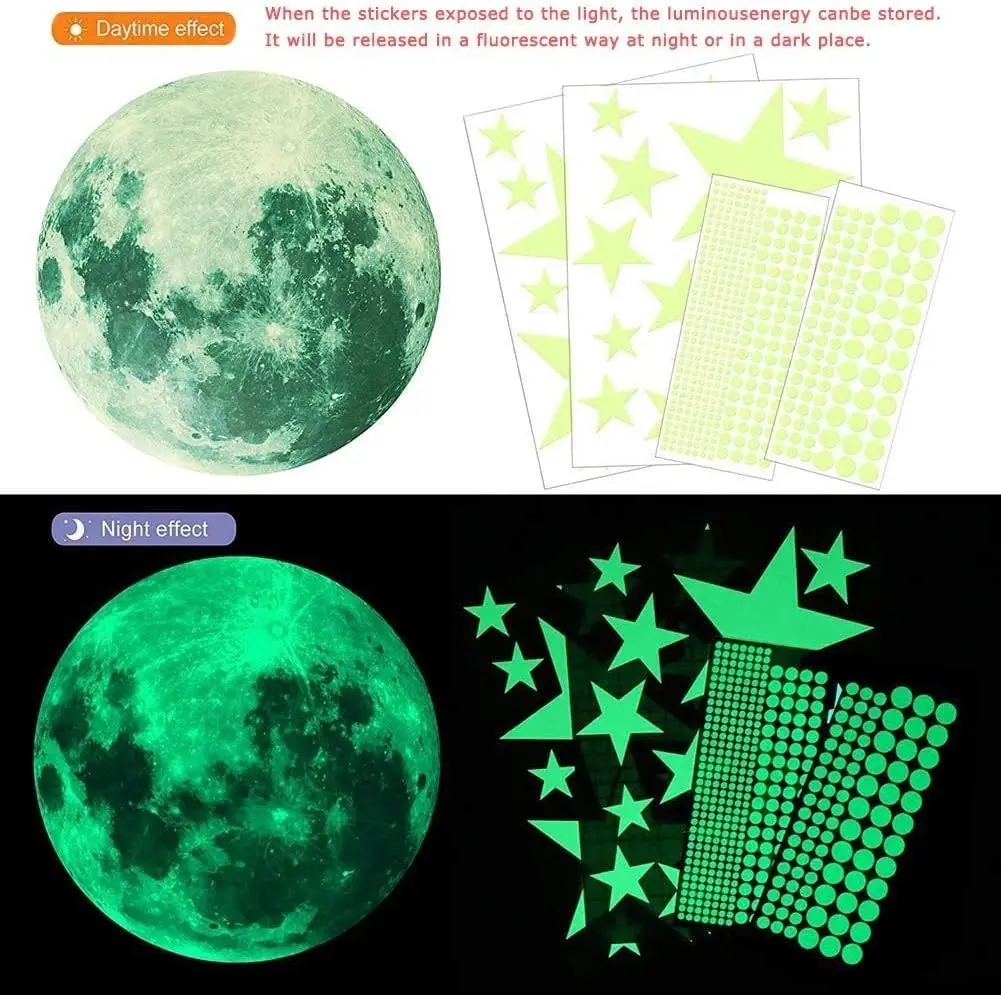 Glow in Dark Stickers 435pcs Luminous Dots Stars Moon DIY Wall Ceiling Decor