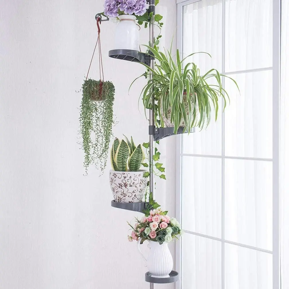 5-Layer Tension Pole Plant Stand Indoor Metal Flower Display Rack Space Saver