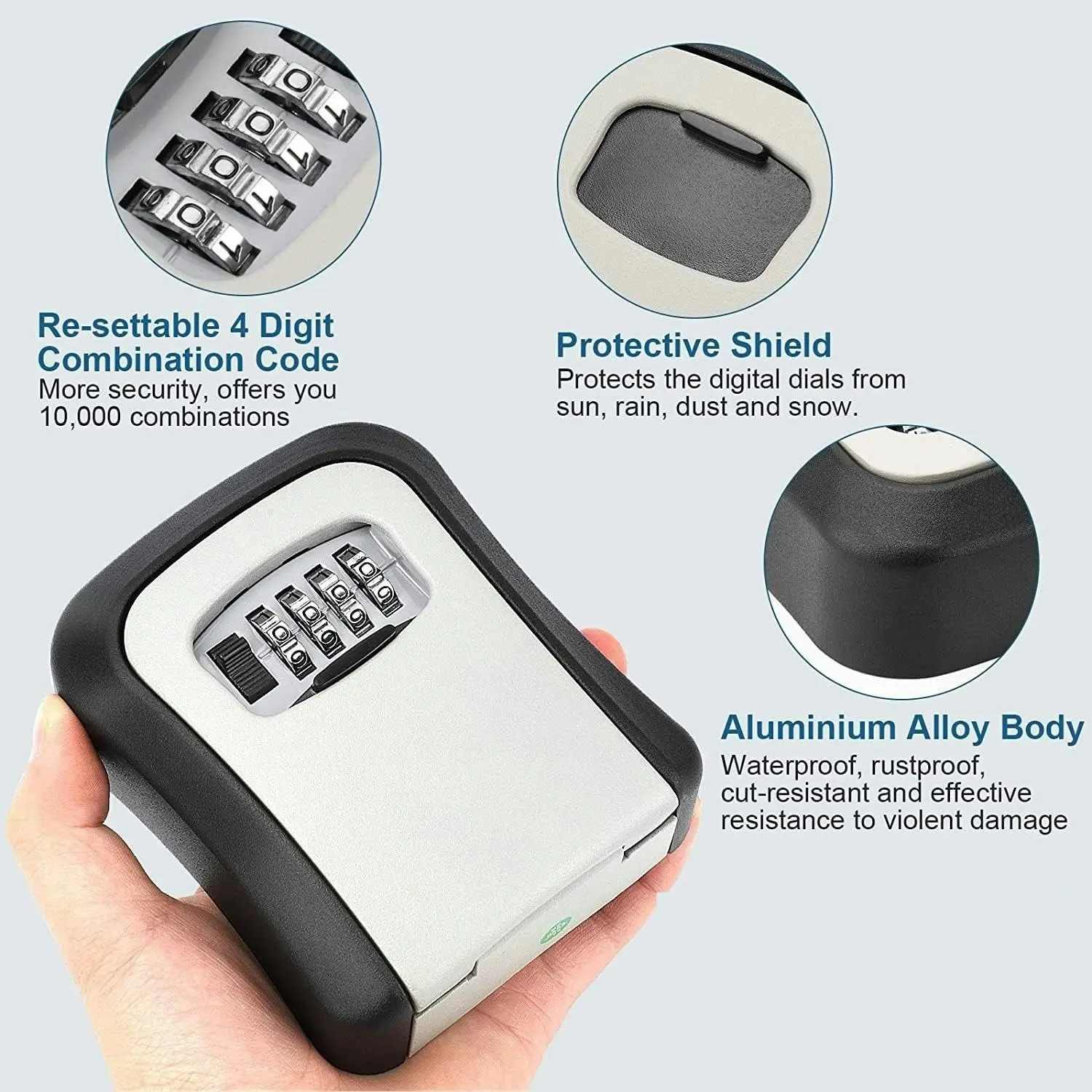 Key Lock Box Wall Mounted, Waterproof Key Storage, 5 Keys Capacity, Re-Settable Code, Indoor/Outdoor