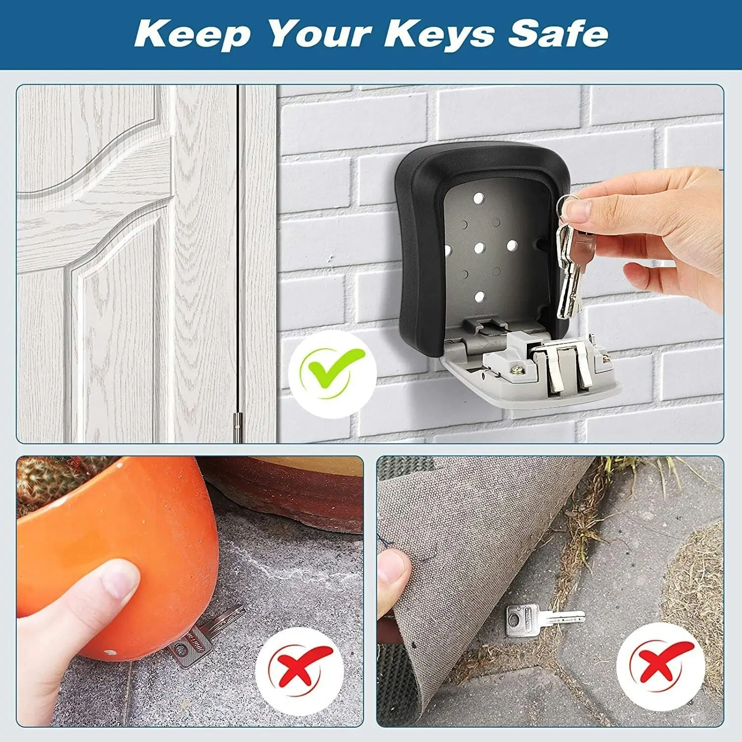 Key Lock Box Wall Mounted, Waterproof Key Storage, 5 Keys Capacity, Re-Settable Code, Indoor/Outdoor