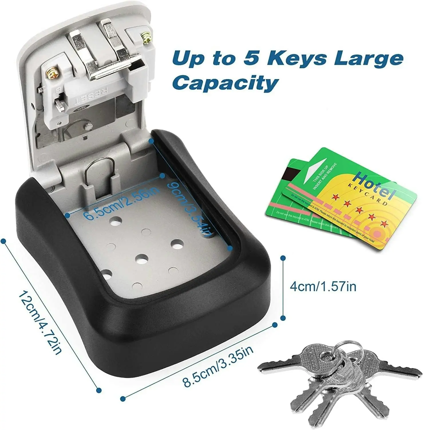 Key Lock Box Wall Mounted, Waterproof Key Storage, 5 Keys Capacity, Re-Settable Code, Indoor/Outdoor