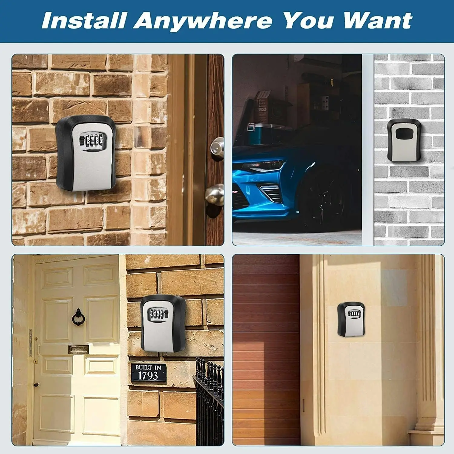 Key Lock Box Wall Mounted, Waterproof Key Storage, 5 Keys Capacity, Re-Settable Code, Indoor/Outdoor