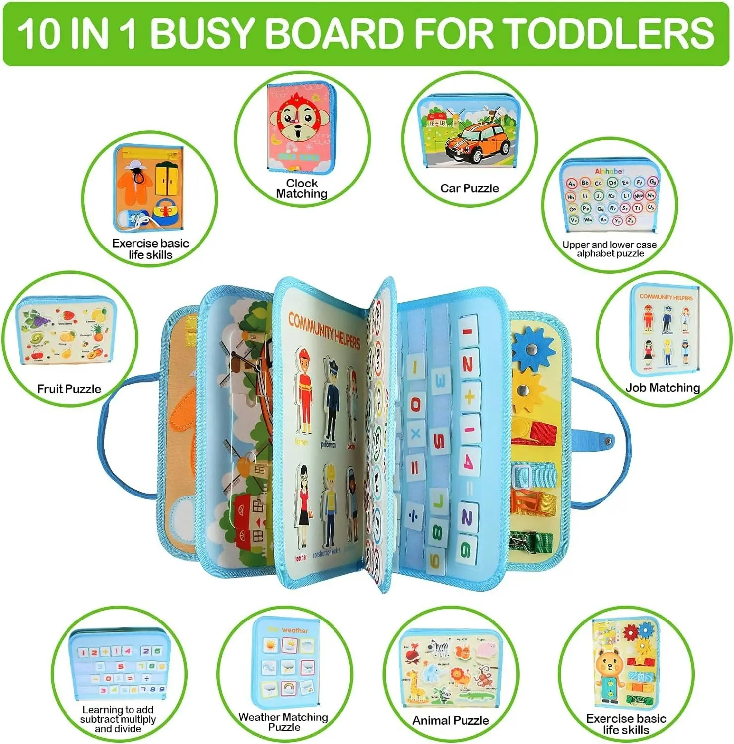 Busy Board for 1-5 Year Olds, Montessori Fine Motor Skills Toys, Preschool Learning